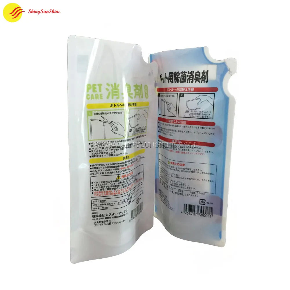 Minimalist liquid packaging bag with non-standard shape and clean custom print