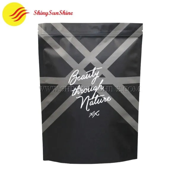 Matte finish fabric pouch with zip-lock top and gusseted sides for stable display