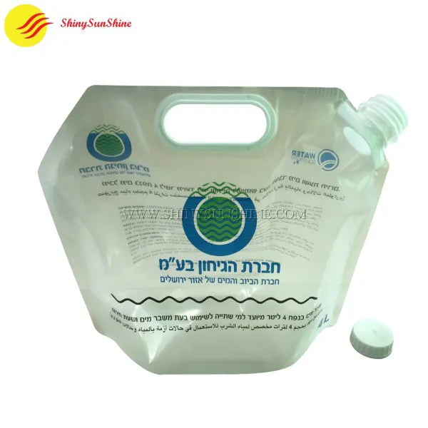 Flexible upright liquid packaging bag featuring spout cap and vibrant graphics