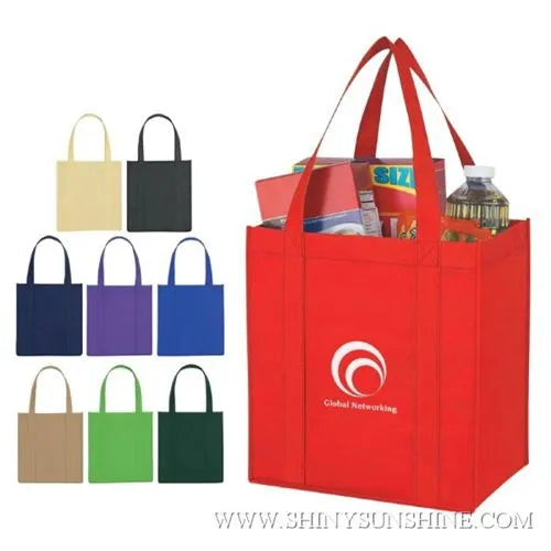 Assorted PP non-woven bags with and without logos in various colors and sizes