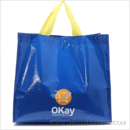 Custom PP woven recycle bag with printed logo and reinforced handles